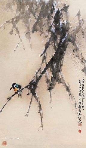 赵少昂 花鸟枝头翠鸟