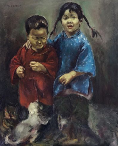 陈荫罴 孩童与宠物