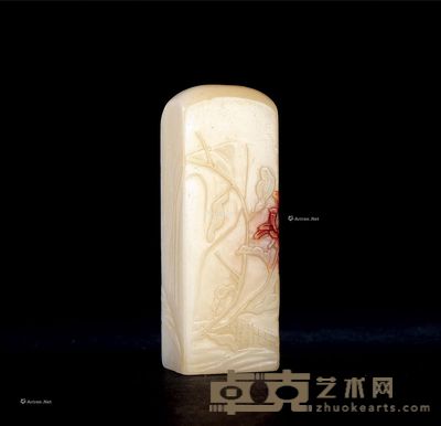 高山石花卉薄意方章 7×2.4×2.4cm
