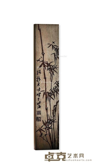 小叶紫檀刻板桥绘竹图镇纸 2.1×35.2×6.7cm