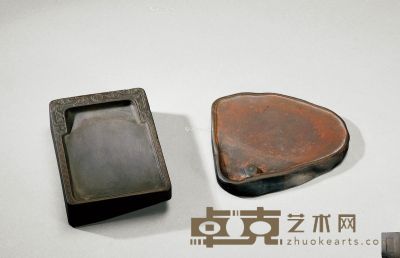 清 王蕴章铭端砚、灵芝纹端砚 （二方） 1×8.1×9cm；2.4×6.4×8.7cm