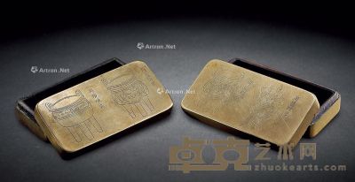 民国 白铜博古墨盒 （二件） 长11.5cm