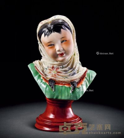 民国 曾山东制披纱人物塑像 高33cm