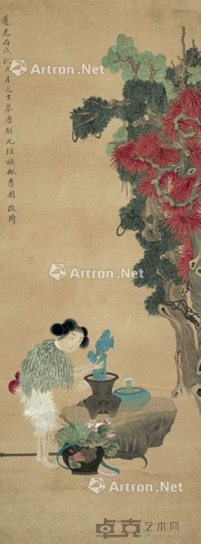 改琦 瑶姬献寿图 100×38cm