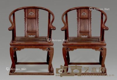 清 黄花梨明式圈椅 （2件） 70×51×99cm