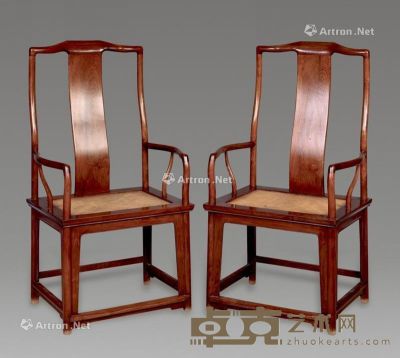清 黄花梨席面官帽椅 （2件） 60×46×118cm