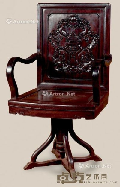 民国 红木雕团寿转椅 57×48×109cm