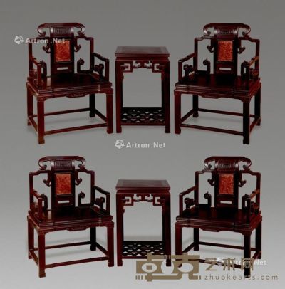 近代 红木嵌影木太师椅 （6件） 椅：64×53×97cm?几：48×48×74cm