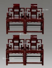 民国 红木雕草龙卷书椅 （4件）