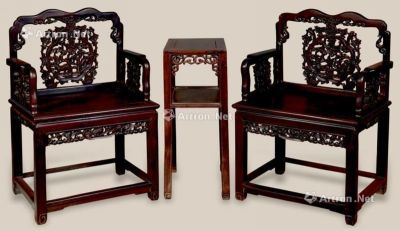 清 红木雕动物太师椅 （3件）