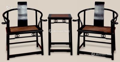 近代 紫檀席面嵌影木圈椅 （3件）