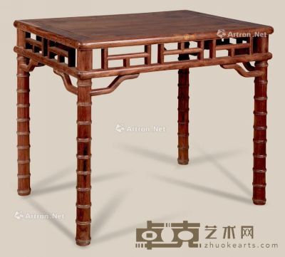 近代 黄花梨雕竹节长方桌 90×66×82cm