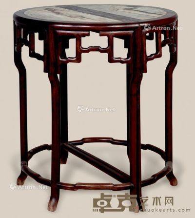 民国 红木嵌理石半圆桌 （2件） 76×85cm