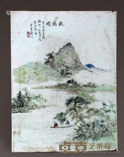 清 彩山水瓷板 30×40cm