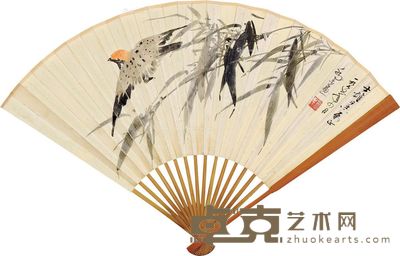 乔木 胡问遂 竹雀图 行书 19×47cm