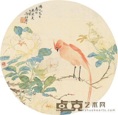 陆抑非 栖禽图 直径24cm