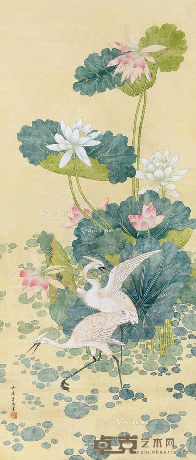 吴庆云 荷塘白鹭 149×63cm