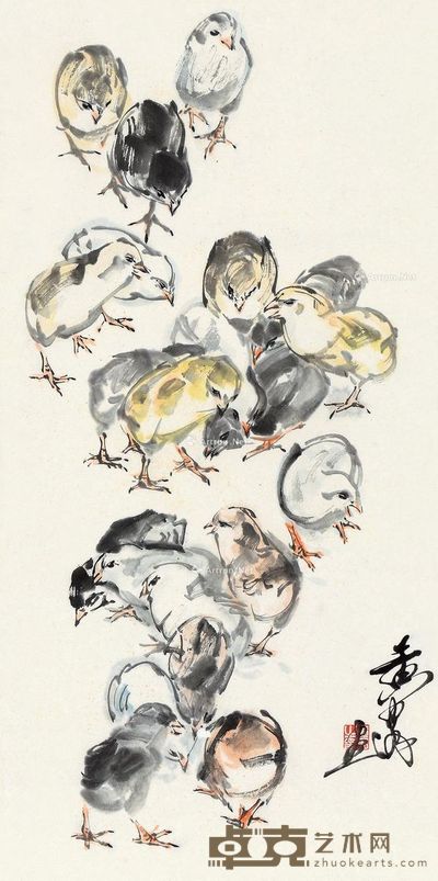 黄胄 雏鸡 68×34cm