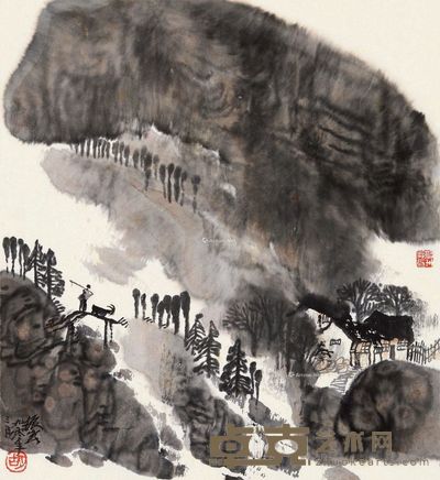 胡振昆 山林村舍 41×37cm