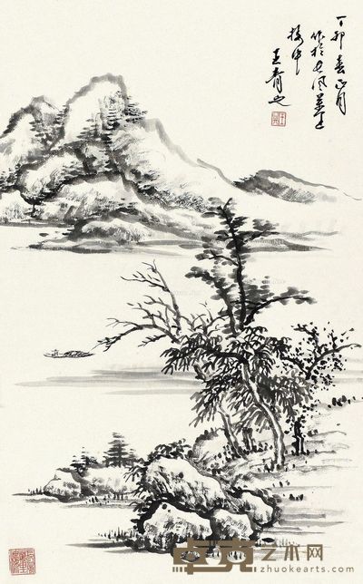王青之 疏林归棹 67×42cm