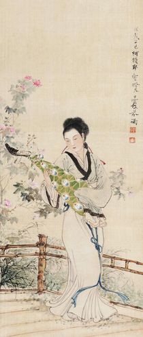 邓芬 抚琴仕女