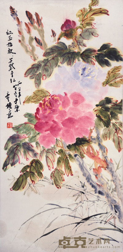 童乃寿 花卉 68×33cm 约2.0平尺