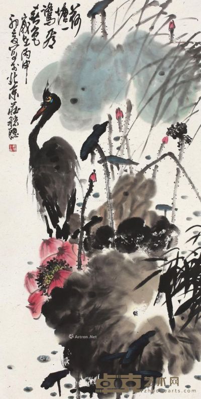 庄毓聪 荷塘一鹭 138×68cm