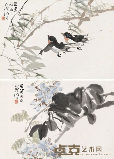 任伯年 花鸟 24×34.5cm×2