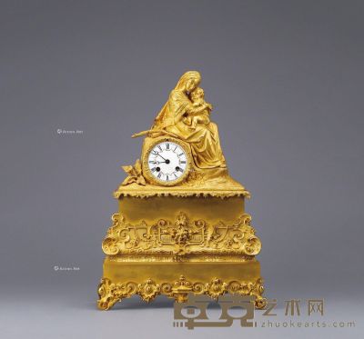 1880年左右作 铜鎏金圣母子钟 高46cm；宽32cm