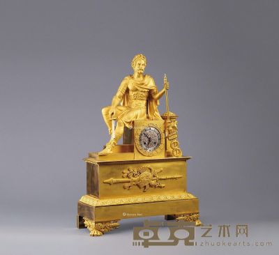 1860年左右作 铜鎏金雕塑武士钟 高58cm；宽40cm
