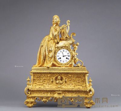 1860年左右作 铜鎏金仕女钟 高45cm；宽43cm