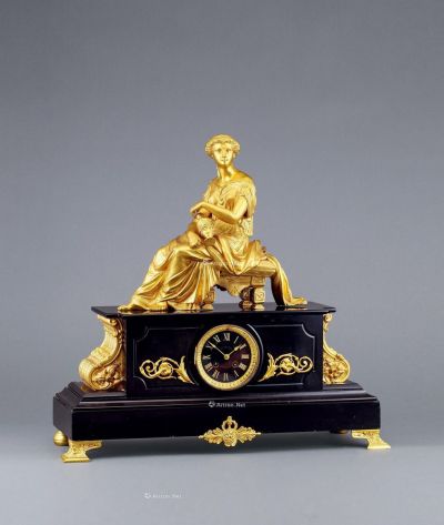 1860年左右作 黑理石女士铜鎏金钟