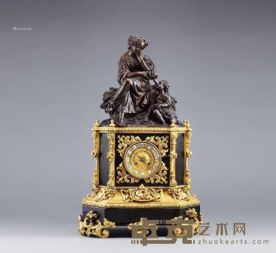 1860年左右作 黑理石圣母子铜鎏金钟 高67cm；宽42cm