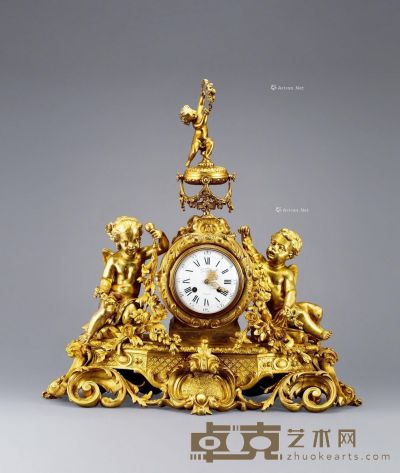 1880年左右作 铜鎏金天使钟 高67cm；宽60cm