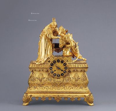 1830年左右作 铜鎏金雕人物钟