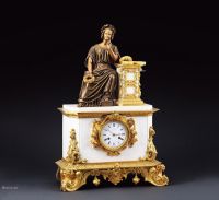 1860年左右作 白理石铜雕人物钟