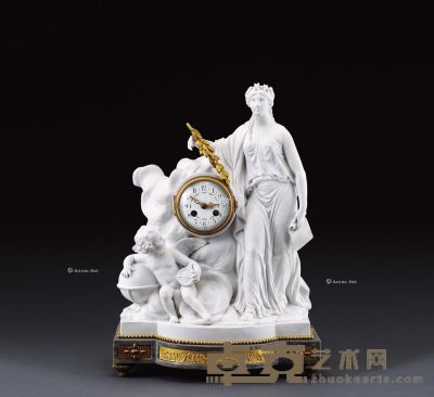 1880年左右作 白瓷雕塑钟 高47cm；宽33cm