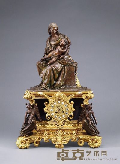1860年左右作 铜鎏金圣母子钟 高67cm；宽46cm