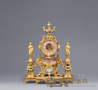 1880年左右作 粉瓷画珐琅钟 高51cm；宽41cm