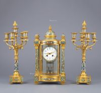 1890年左右作 珐琅四柱三件套钟