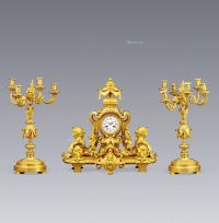 1880年左右作 铜鎏金三件套钟