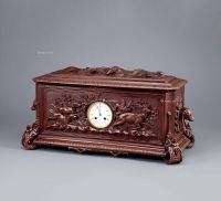 1880年左右作 柚木雕花嵌钟表八音盒