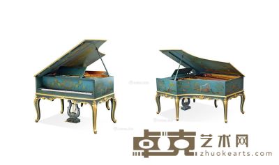 19世纪 东方人物翡翠三角钢琴 185×148.5×102cm