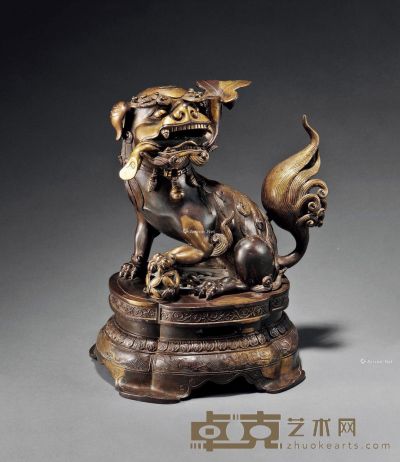 清代 洒金狮子摆件 高28cm