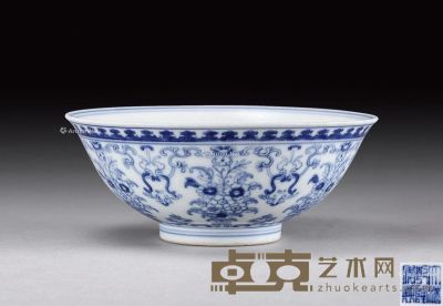 清乾隆 青花淡描花卉碗 直径15cm