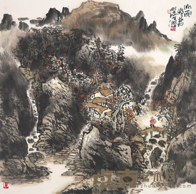 廖新　山水 68×68cm