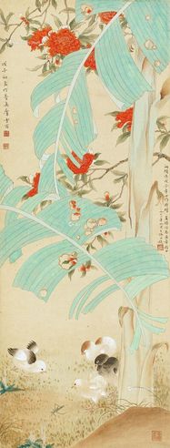 陈之佛 芭蕉雏鸡图