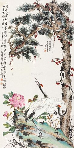 侯湘 松鹤延龄（花鸟）