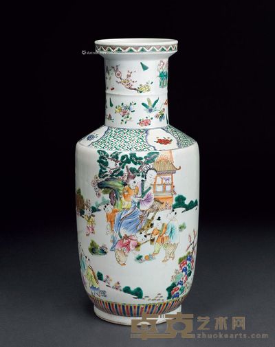 清 粉彩人物故事 棒槌瓶 高40cm;口径11cm