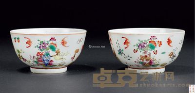 粉彩碗（花卉） （一对） 口径9.5cm